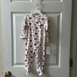 NWT Nordstrom Print Cotton Footie With Hearts - Size 12 Months
